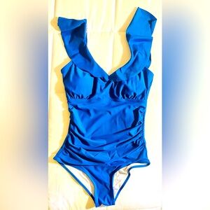 Bloomchic Royal Blue Sleeveless Ruffle One Piece Women’s 10 Medium Swimsuit NWT